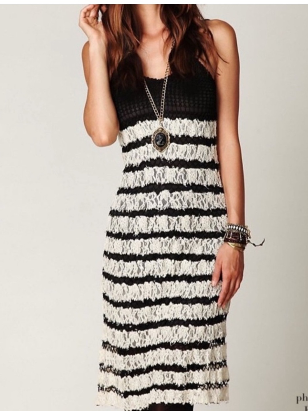 Free People Black and Cream Striped Knit Maxi Dress
